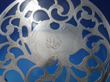 Glass Trivet with Sterling Silver Overlay Footed Floral 12" Vintage (#6237)
