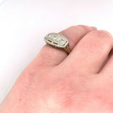14k White Gold Filigree Genuine Natural Three Diamond Ring w/Platinum Top #J5351