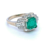 18k White Gold 1.70 Carat GIA Genuine Natural Emerald and Diamond Ring (#J5199)