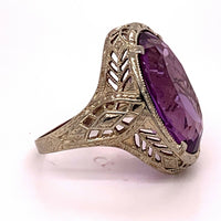 Art Deco 14k Gold Filigree Large Oval Genuine Natural Amethyst Ring (#J4842)