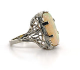2.58ct Genuine Natural Opal 18k White Gold Filigree Ring Jewelry (#J5760)