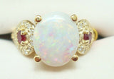 14K Gold Oval 2.05ct Genuine Natural Opal Ring with Rubies and Diamonds (#J2650)