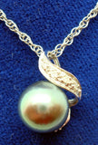 14K 8Mm Freshwater Black Pearl Pendant with Diamonds (#J3029)