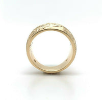 14k Yellow Gold Wide Heavy Diamond Band Ring Engraved Flowers (#J5439)