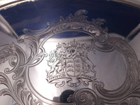 German .800 Silver Tea Tray Bright-Cut w/Shell Oak Leaves Lion Crest Stag #7457