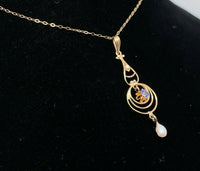 10k Yellow Gold Victorian Sapphire and Pearl Lavaliere Pendant (#J5543)