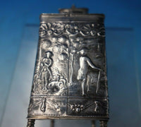 German .800 Silver Tea Caddy / Spice Landscape Woman Dog Sheep (#6076)