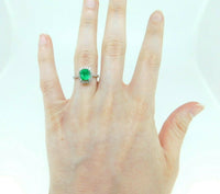 18k Gold 1 1/2 Carat Genuine Natural Emerald and Diamond Halo Ring (#J5055)