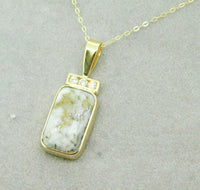 14k Gold 6.5ct Genuine Natural Gold Vein Quartz and Diamond Pendant (#J5090)