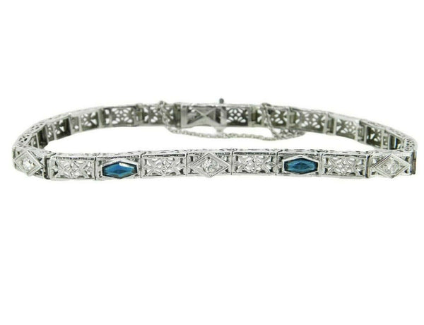 14k White Gold Filigree Diamond Sapphire Bracelet (#J4707)