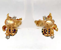 18k Gold Antique Genuine Natural Sapphire Diamond Blackberry Earrings (#J5433)