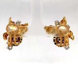 18k Gold Antique Genuine Natural Sapphire Diamond Blackberry Earrings (#J5433)