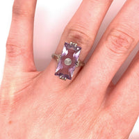 Art Deco 14k Gold Filigree Genuine Natural Amethyst and Diamond Ring (#J4845)