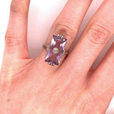 Art Deco 14k Gold Filigree Genuine Natural Amethyst and Diamond Ring (#J4845)