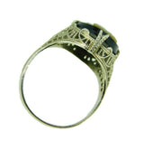 Art Deco 10k White Gold Filigree Genuine Natural Hard Stone Cameo Ring (#J2557)