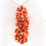 14k Yellow Gold XL Carved Genuine Natural Coral Pin Pendant Flowers (#J6178)