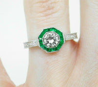 14k White Gold Genuine Natural Diamond Ring with Emerald Halo (#J5058)