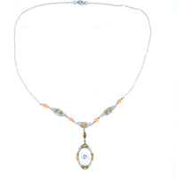 10k Tri-Color Gold Genuine Natural Rock Crystal Quartz Necklace (#J5363)