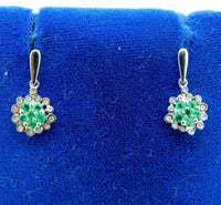 14k White Gold Genuine Natural Emerald and Diamond Drop Earrings (#J5072)
