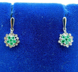 14k White Gold Genuine Natural Emerald and Diamond Drop Earrings (#J5072)