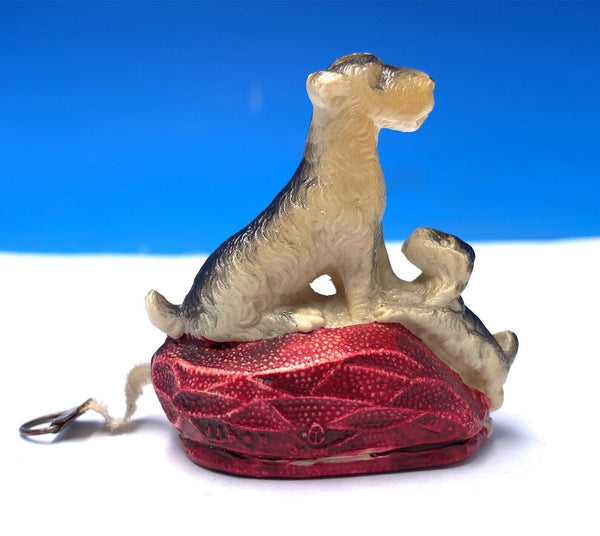 Celluloid Scotty Terrier Dogs Measuring Tape 2" Tall Japan c. 1940 (#J1334)