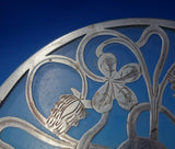 Glass Trivet Plate with Sterling Silver Overlay Four-Leaf Clover #A92C (#5489)