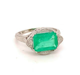 Filigree 18k Gold Art Deco 2.12 Carat Genuine Natural Emerald Ring (#J4843)