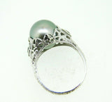 Art Deco 14k White Gold Pistachio Grey South Sea Pearl Ring (#J5037)