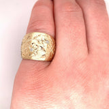 14k Yellow Gold Wide Heavy Diamond Band Ring Engraved Flowers (#J5439)
