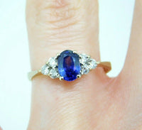 18k Yellow Gold 1 Carat Blue Genuine Natural Sapphire and Diamond Ring (#J5049)