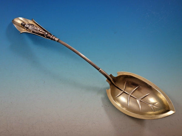 Wood & Hughes Sterling Silver Platter Spoon w/3-D Woman Gold Washed 10 3/4"