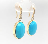 14k Yellow Gold 8.76ct Genuine Natural Turquoise and Diamond Earrings (#J6116)