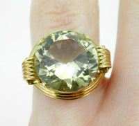 14k Yellow Gold Retro Large Genuine Natural Smoky Quartz Ring (#J4529)