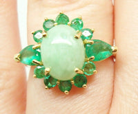 Stunning 14k Gold Jade Ring Surrounded by Emeralds (#J146)