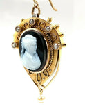 Incredible 14k Genuine Natural Black White Agate Stone Cameo Earrings (#J5511)