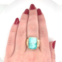10k Yellow Gold Vintage 5.83ct Genuine Natural Turquoise Men's Ring (#J6135)