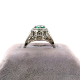 18k White Gold Art Deco Genuine Natural Emerald Filigree Ring (#J5650)