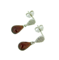 14k White Gold Briolette Genuine Natural Garnet Earrings with Diamonds (#J602)