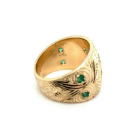 14k Yellow Gold Heavy Emerald and Diamond Cigar Band Ring (#J5441)