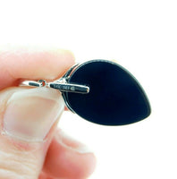 14k White Gold Pear Genuine Natural Cabachon Onyx Pendant with Diamonds (#J611)