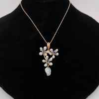 14k Yellow Gold Freshwater River Pearl and Sapphire Lavaliere Jewelry (#J5696)