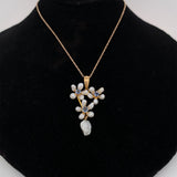 14k Yellow Gold Freshwater River Pearl and Sapphire Lavaliere Jewelry (#J5696)