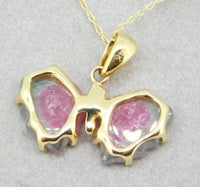 14k Yellow Gold Watermelon Genuine Natural Tourmaline Butterfly Pendant (#5020)