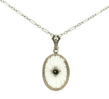 14k White Gold Genuine Natural Rock Crystal Quartz and Diamond Necklace (#J5366)