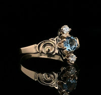 10k Yellow Gold Victorian Genuine Natural Aquamarine and Diamond Ring (#J5560)