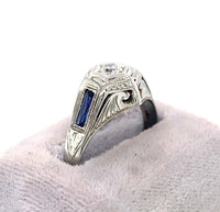 18k White Gold Art Deco .17ct Diamond Men's Ring Jewelry (#J5674)