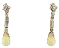 14k Gold Briolette Genuine Natural Opal Earrings with Twelve Diamonds (#J4079)