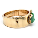 14k Yellow Gold Wide Heavy Gold Bangle Bracelet with Jade (#J5426)