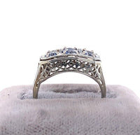 18k White Gold Genuine Natural Ceylon Sapphire Filigree Ring Jewelry (#J5649)