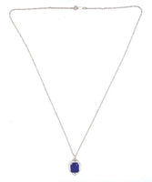 10k White Gold Art Deco Genuine Natural Lapis Lazuli Pendant Jewelry (#J5317)